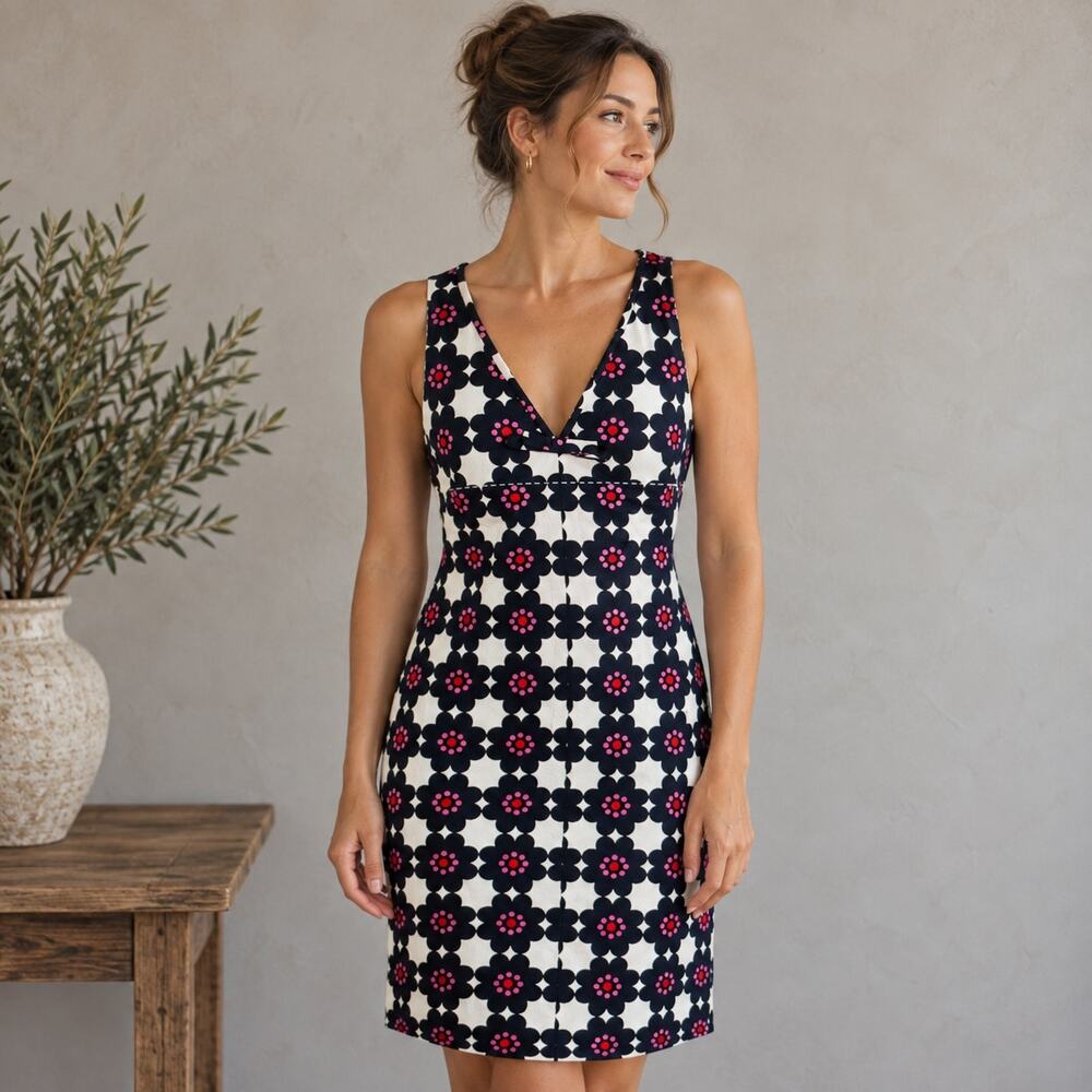 Trina Turk Navy White Red Pink Floral Sleeveless Sheath Dress 4
